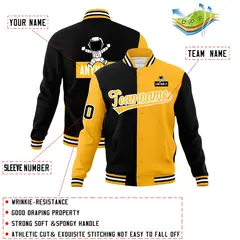 Black Gold Two Tone Split Varsity Full-Snap Raglan Letterman Jacket 4