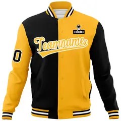 Black Gold Two Tone Split Varsity Full-Snap Raglan Letterman Jacket 5
