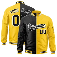 Black Gold Two Tone Split Varsity Full-Zip Letterman Bomber Jacket 1