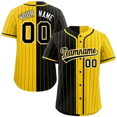 Black Gold Two Tone Striped Authentic Baseball Jersey