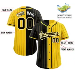 Black Gold Two Tone Striped Authentic Baseball Jersey 2
