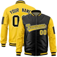 Black Gold Two-Tone Varsity Letterman Bomber Jacket 1
