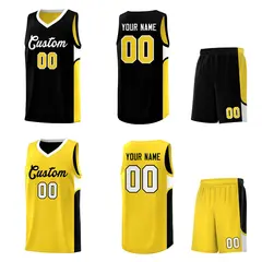 Black Gold U-shaped Side Pattern Double Side Basketball Jersey 2