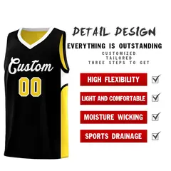 Black Gold U-shaped Side Pattern Double Side Basketball Jersey 3