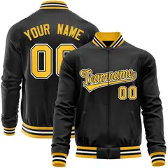 Black Gold Varsity Full-Zip Letterman Baseball Jacket 1