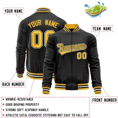 Black Gold Varsity Full-Zip Letterman Baseball Jacket 4