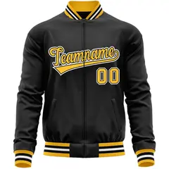 Black Gold Varsity Full-Zip Letterman Baseball Jacket 5