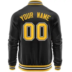 Black Gold Varsity Full-Zip Letterman Baseball Jacket 6