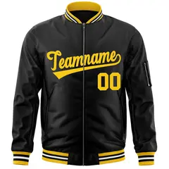 Black Gold Varsity Full-Zip Letterman Bomber Jacket 3