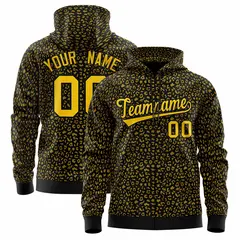 Black Gold Varsity Full-Zip Letterman Leopard Print Jacket Hoodie