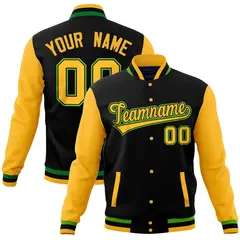 Black Gold Varsity Raglan Sleeves Letterman Baseball Jacket