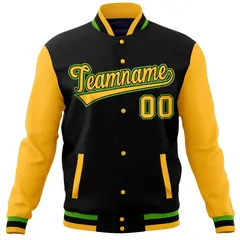 Black Gold Varsity Raglan Sleeves Letterman Baseball Jacket 5