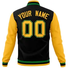 Black Gold Varsity Raglan Sleeves Letterman Baseball Jacket 6