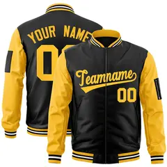 Black Gold Varsity Raglan Sleeves Letterman Bomber Jacket
