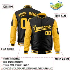 Black Gold Varsity Raglan Sleeves Letterman Bomber Jacket 2