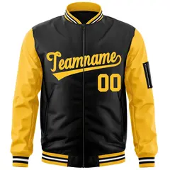 Black Gold Varsity Raglan Sleeves Letterman Bomber Jacket 3