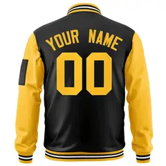Black Gold Varsity Raglan Sleeves Letterman Bomber Jacket 4