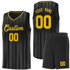 Black Gold Vertical Stripe Basketball Jersey