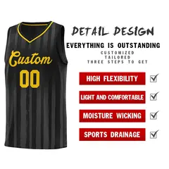 Black Gold Vertical Stripe Basketball Jersey 4