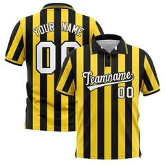 Black Gold Vertical Stripes Performance Polo Shirt