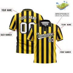 Black Gold Vertical Stripes Performance Polo Shirt 2