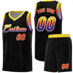 Black Gold Wave Pattern Sports Uniform Basketball Jersey