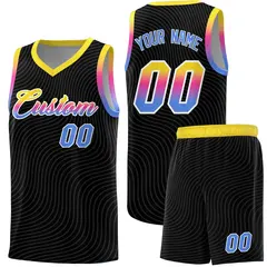 Black Gold Wave Pattern Sports Uniform Basketball Jersey