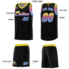 Black Gold Wave Pattern Sports Uniform Basketball Jersey 5