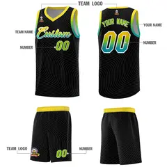 Black Gold Wave Pattern Sports Uniform Basketball Jersey 5