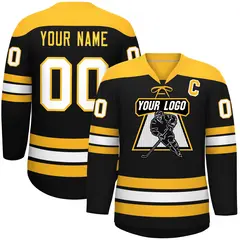 Black Gold White Classic Lace-Up Neck Hockey Jersey