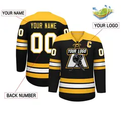 Black Gold White Classic Lace-Up Neck Hockey Jersey 2