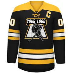 Black Gold White Classic Lace-Up Neck Hockey Jersey 3