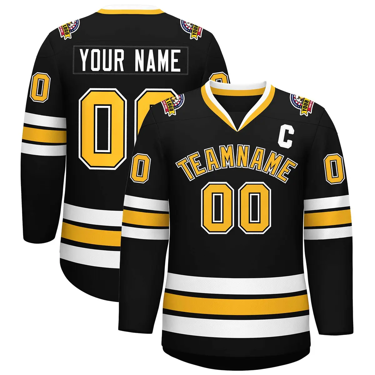 Black Gold-White Classic Style Hockey Jersey