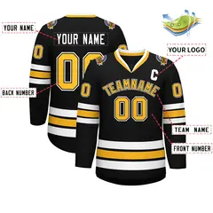 Black Gold-White Classic Style Hockey Jersey 2