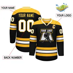 Black Gold-White Classic V-Neck Hockey Jersey 2