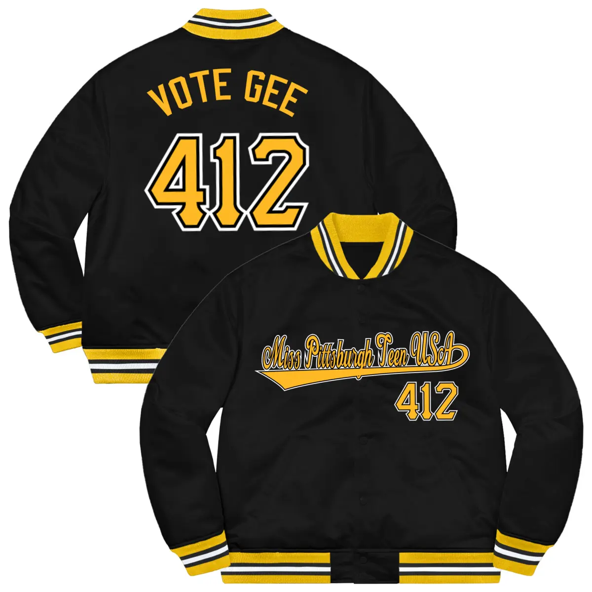 Black Gold White Classic Varsity Full-Snap Letterman Jacket