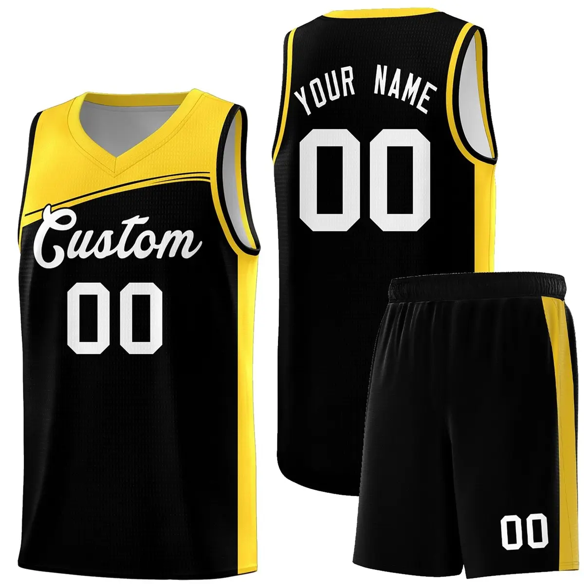 Black Gold-White Color Block Basketball Team Jersey