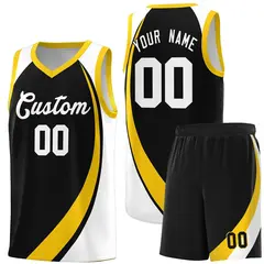 Black Gold-White Color Block Basketball Team Jersey 1