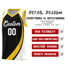 Black Gold-White Color Block Basketball Team Jersey 4