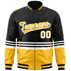 Black Gold-White Color Block Full-Zip Varsity Letterman Jacket 3