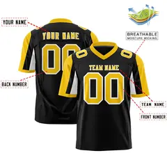 Black Gold-White Color Block Raglan Sleeves Football Jersey 2