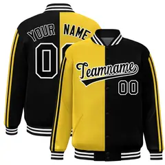 Black Gold-White Color Block Varsity Baseball Bomber Jacket