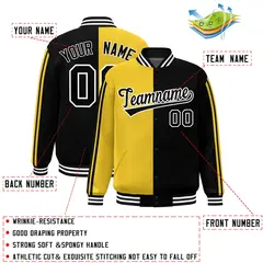 Black Gold-White Color Block Varsity Baseball Bomber Jacket 2