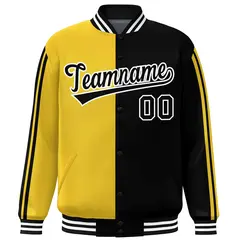 Black Gold-White Color Block Varsity Baseball Bomber Jacket 3