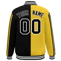 Black Gold-White Color Block Varsity Baseball Bomber Jacket 4