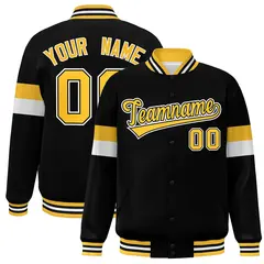 Black Gold-White Color Block Varsity Full-Snap Baseball Jacket