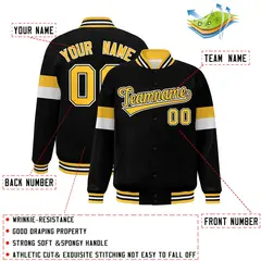 Black Gold-White Color Block Varsity Full-Snap Baseball Jacket 2