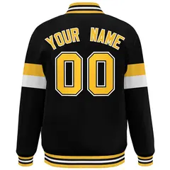 Black Gold-White Color Block Varsity Full-Snap Baseball Jacket 4