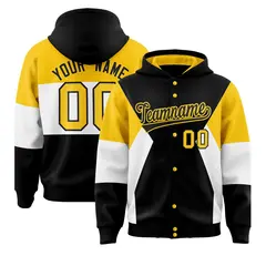 Black Gold-White Color Block Varsity Letterman Jacket Hoodie 1