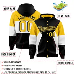 Black Gold-White Color Block Varsity Letterman Jacket Hoodie 4